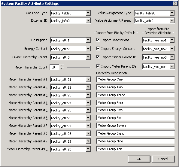 System Facility Attribute Settings